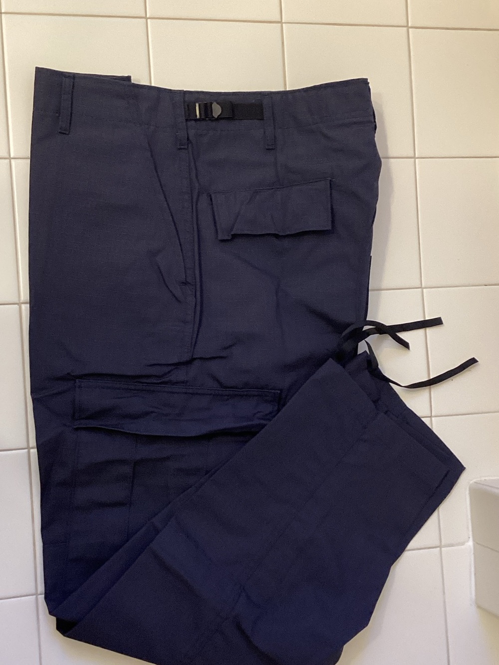 Men's Navy Cargo Pants with Tie Hem and Utility Pockets